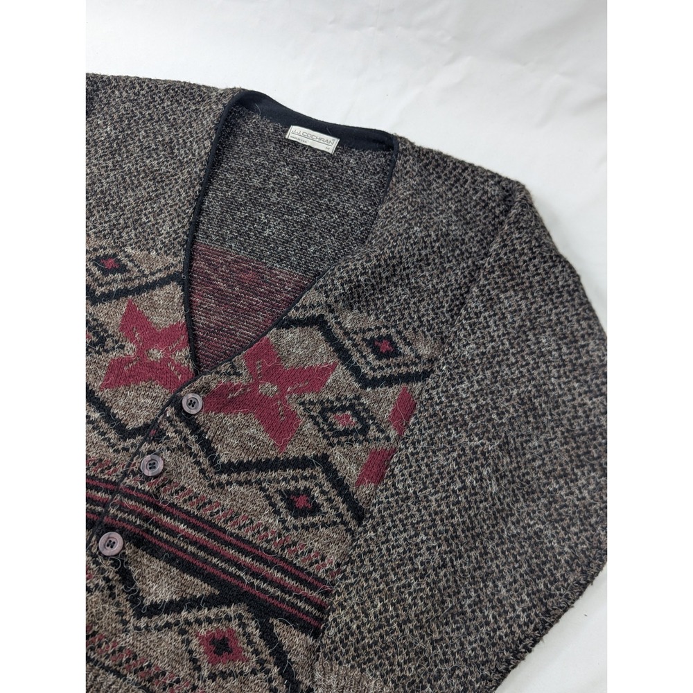 J.J. Cochran 80s Grandpa Cardigan Sweater Mens XL Print Multicolor